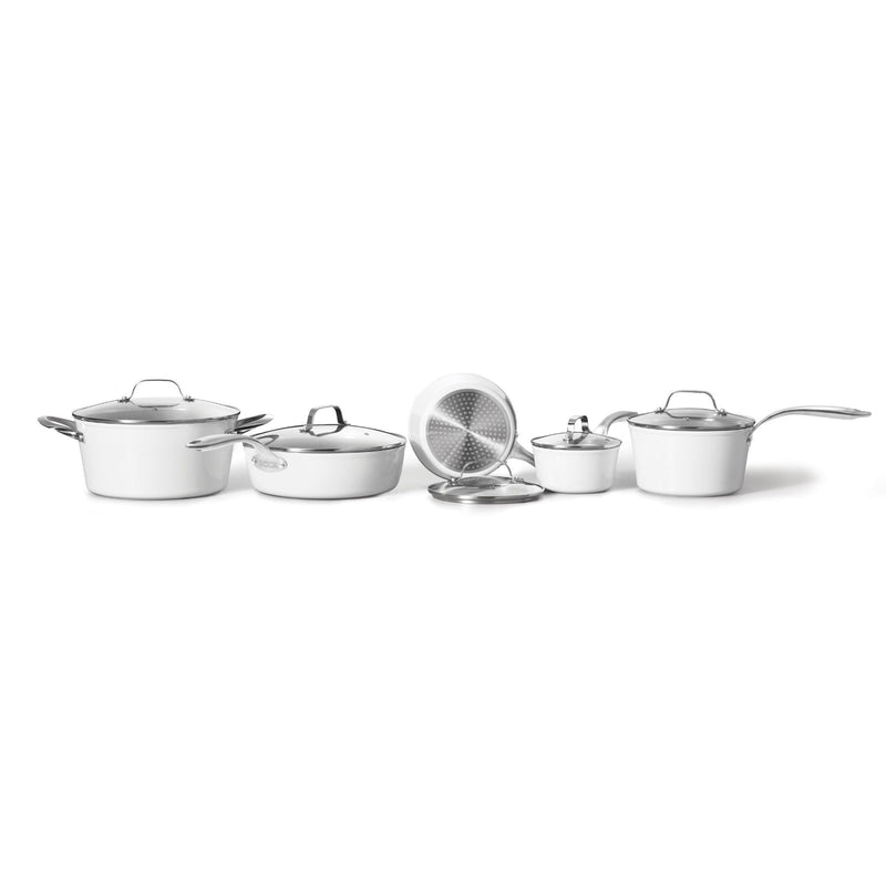 The Rock Ceramic Zero Cookware Set, Non-Stick, Dishwasher & Oven Safe, White, 10-pc H2K7