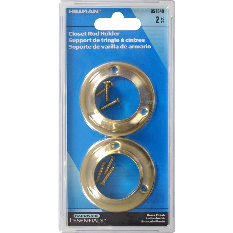 Closet Rod Holder, Mounting Hardware Included, Brass-Plated, 2-pc H6J0