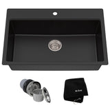 Quarza Top/Undermount Granite Single Bowl Kitchen Sink, Black Onyx, 31x20x9-in N2X9 - product image 1