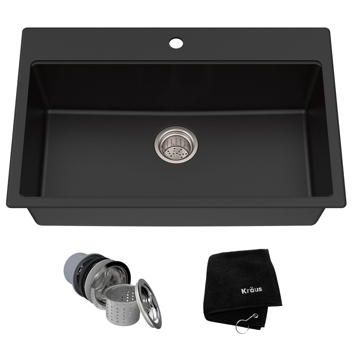 Quarza Top/Undermount Granite Single Bowl Kitchen Sink, Black Onyx, 31x20x9-in N2X9 - product image 1