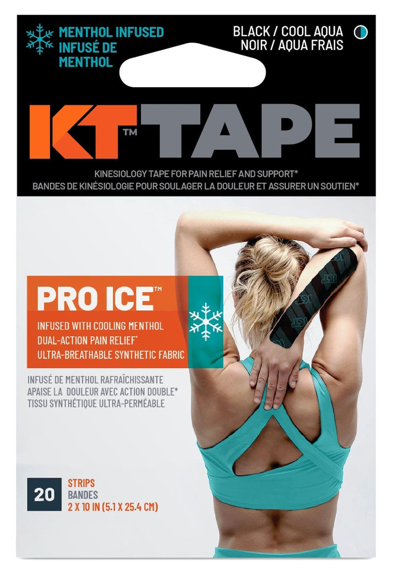 Tape Pro Ice Pre-Cut Elastic Kinesiology Sports Tape with Menthol, Black, 10 x 2-in Strips, 20-pk H3U5