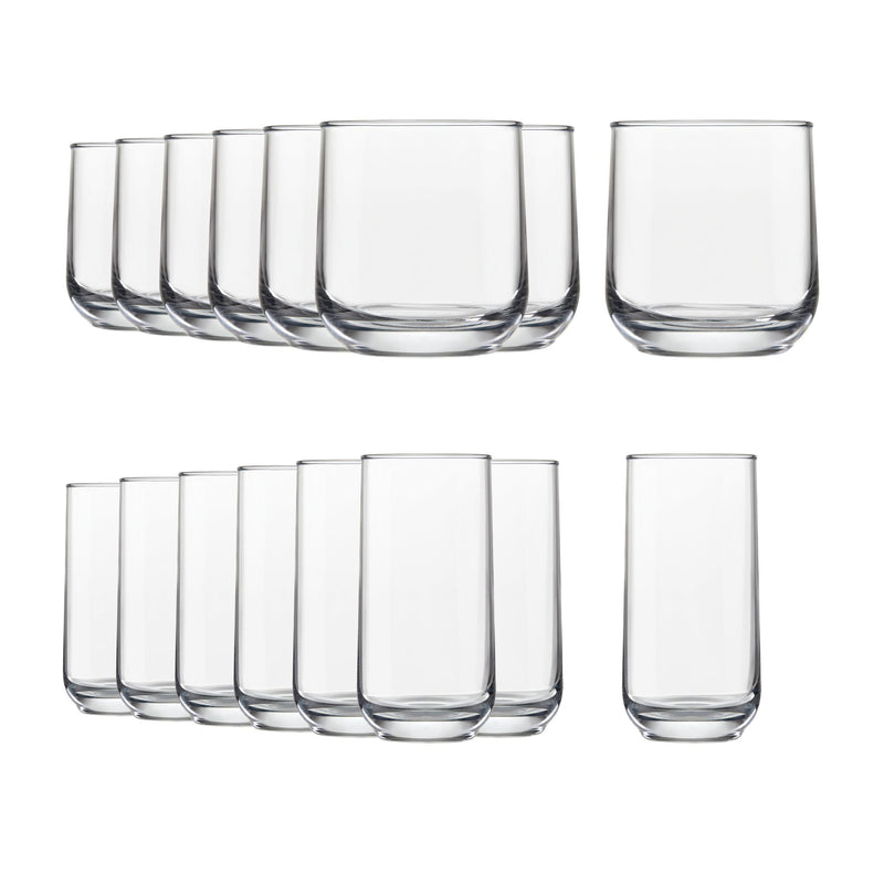 Ascent 16pc Tumbler Glassware Set, Dishwasher Safe, 8pc x 13.3-oz and 8pc x 16-oz N0K3