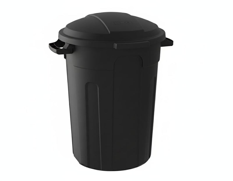 Resin Circular Outdoor Garbage Can with Lid, Black, 121-L X4T0