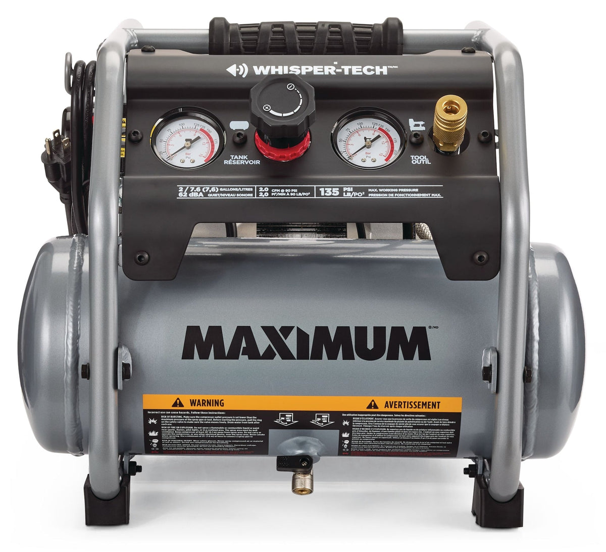 2-Gallon Quiet Air Compressor, 135 PSI, 1 HP K0E1 - product image 1
