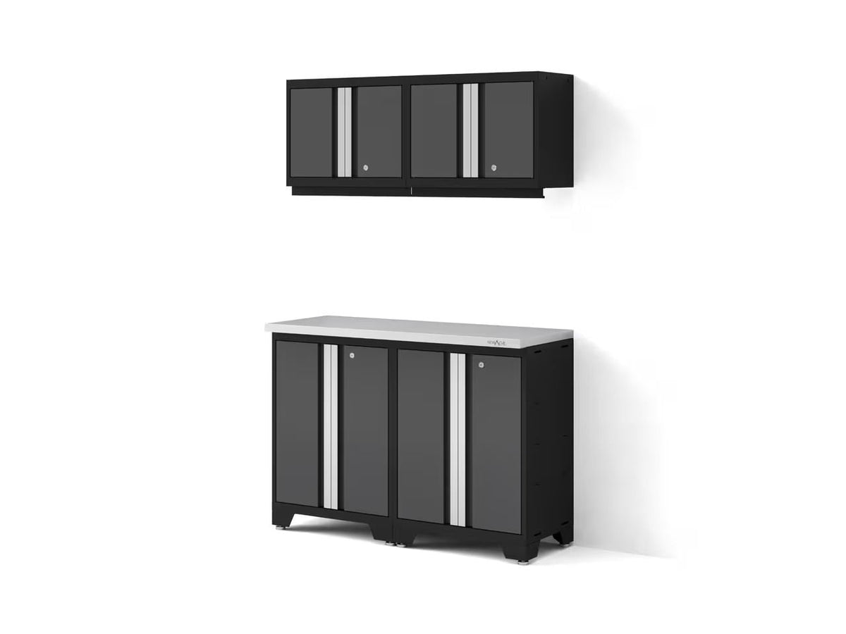 Bold 3.0 Series All-in-One Lockable Steel Garage Cabinetry Set with Stainless Steel Top, Black/Grey, 48-in x 18-in x 76.75-in, 5-pc L0X8 - product image 1