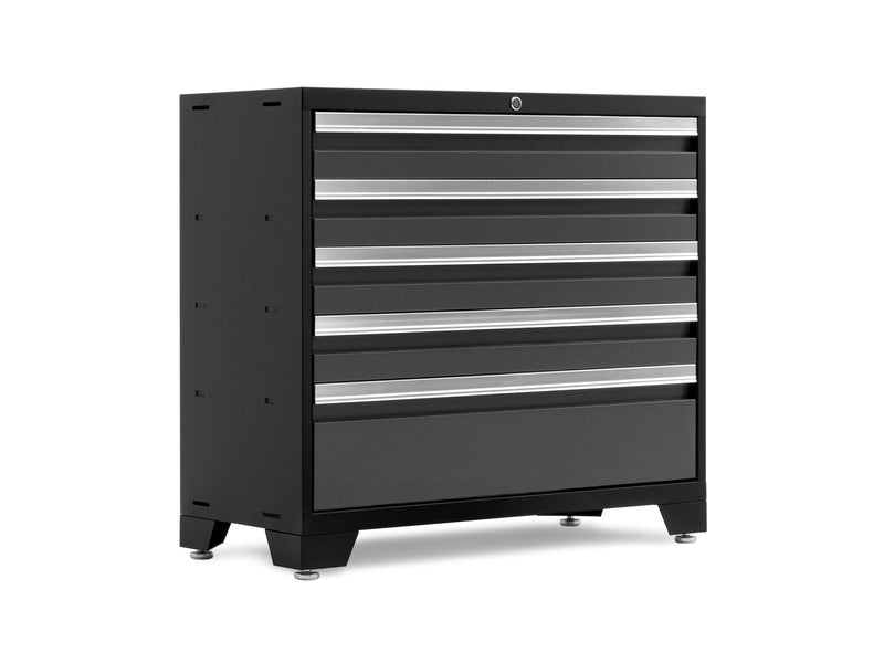 Bold 3.0 Series Lockable 5-Drawer Steel Tool Cabinet with Adjustable Legs, Fully-Welded, Black/Grey, 36-in A2N7