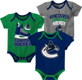 Vancouver Canucks Infant/Baby Bodysuit Onesie, Blue/Green/Grey, 3-pk V4W8 - product image 1