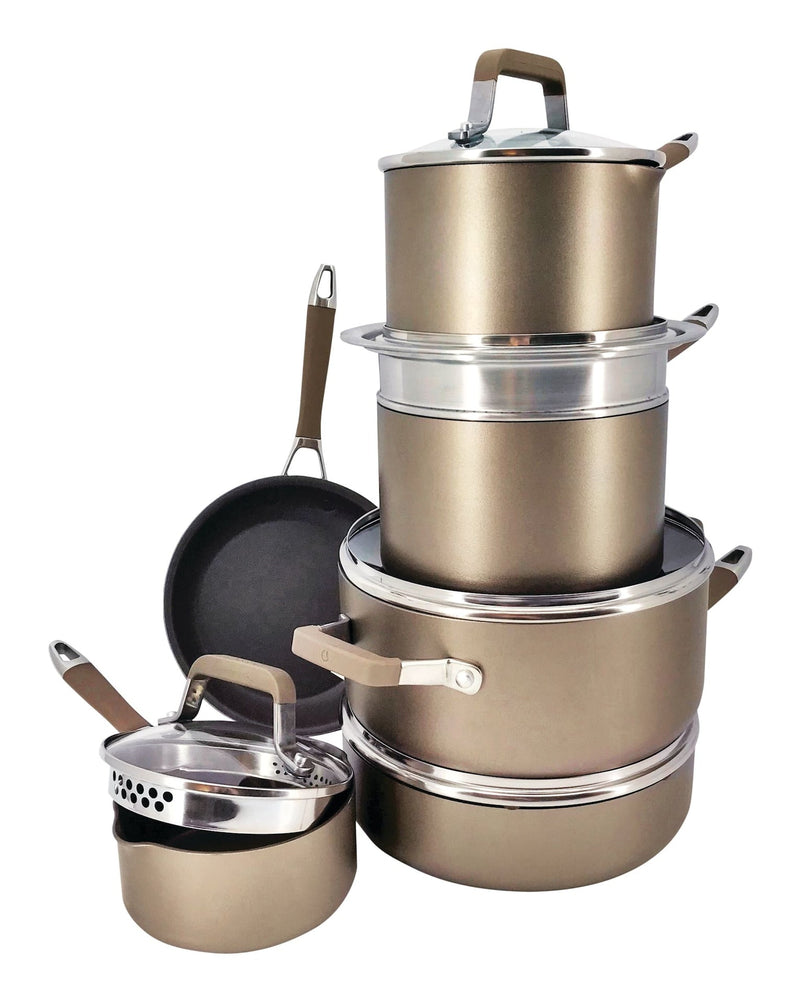 Classic Cookware Set, Non-Stick, PFOA-Free, Oven Safe, Champagne Bronze, 12-pc T0X1