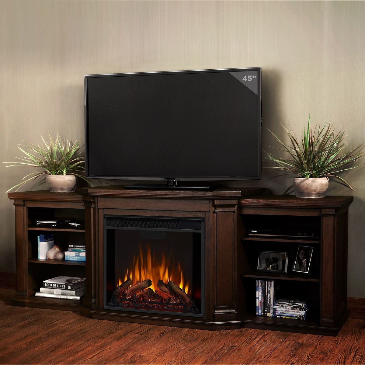Flame Valmont Media Indoor Electric Fireplace TV Stand, 74-in, 1500W, Includes Remote Control & Firebox, Chestnut Oak I4O5 - product image 5