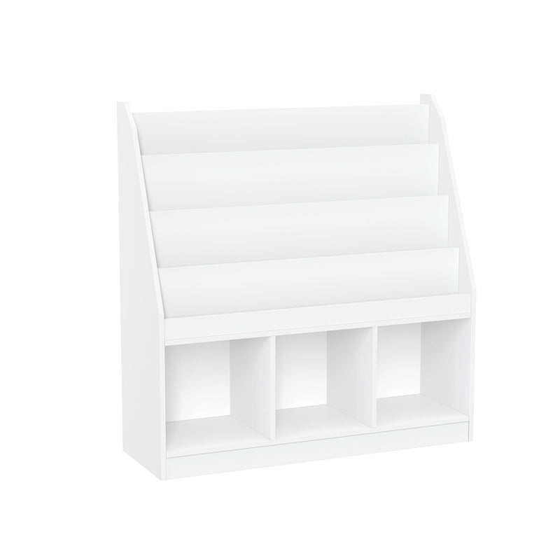 Home Kids' Playroom Bookrack with 3 Toy Organizer Cubbies & 4 Book Shelves, White L8S6