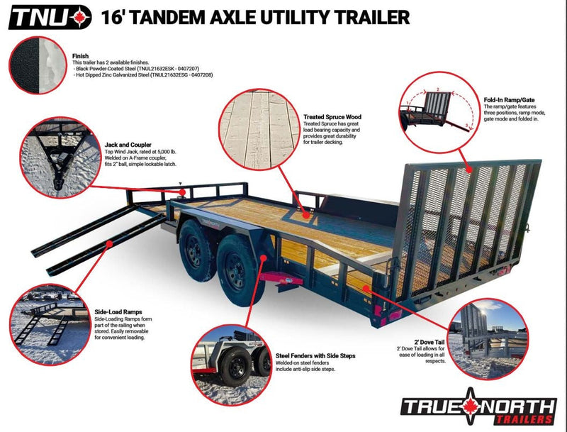 83-in x 16-ft Tandem Axle Utility Trailer, Black U1V4