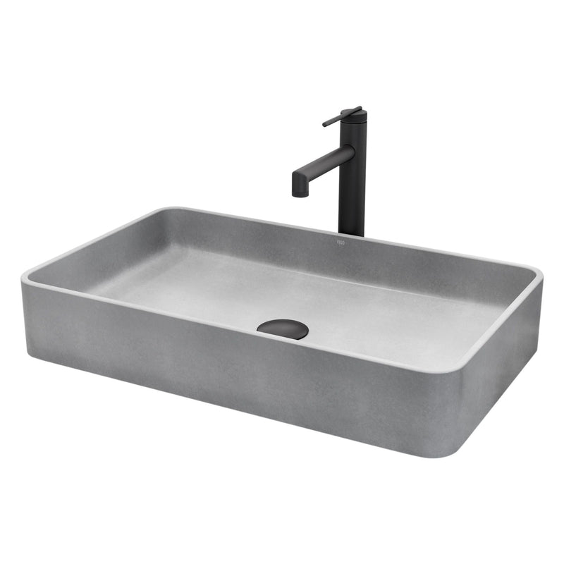 Basilica Gothic ConcretoStone Grey Bathroom Sink/Basin Set with Sterling Faucet and Rectangular Vessel A5D3