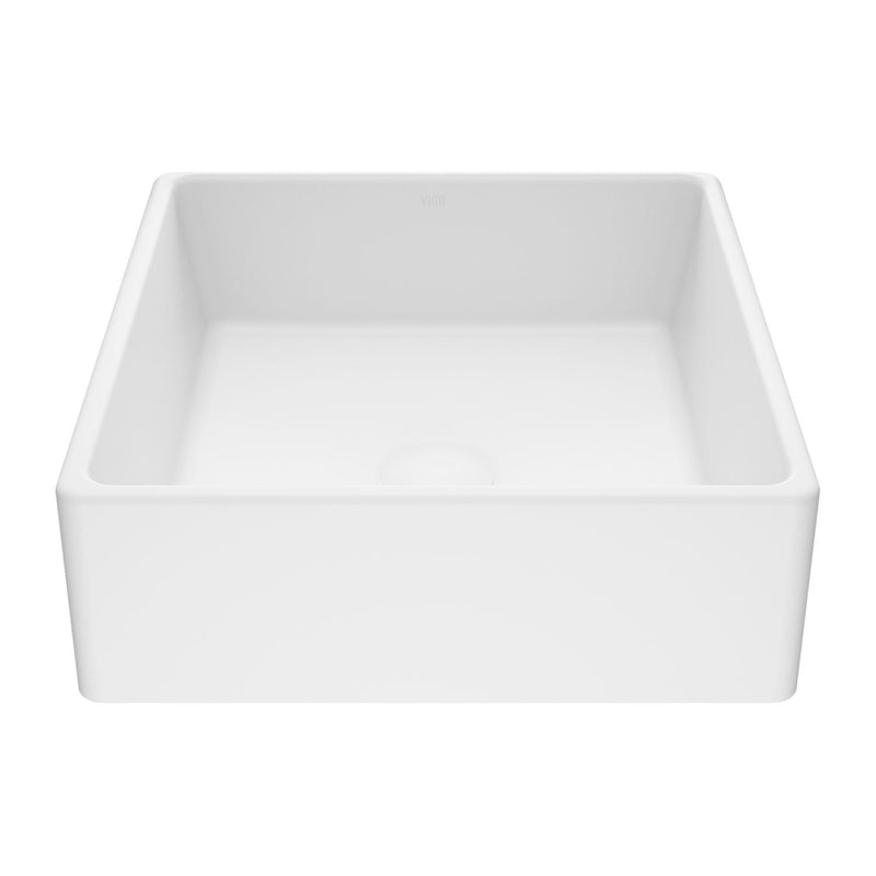Dianthus Matte Stone Square Vessel Bathroom Sink, Above-Counter Installation, White G9P7