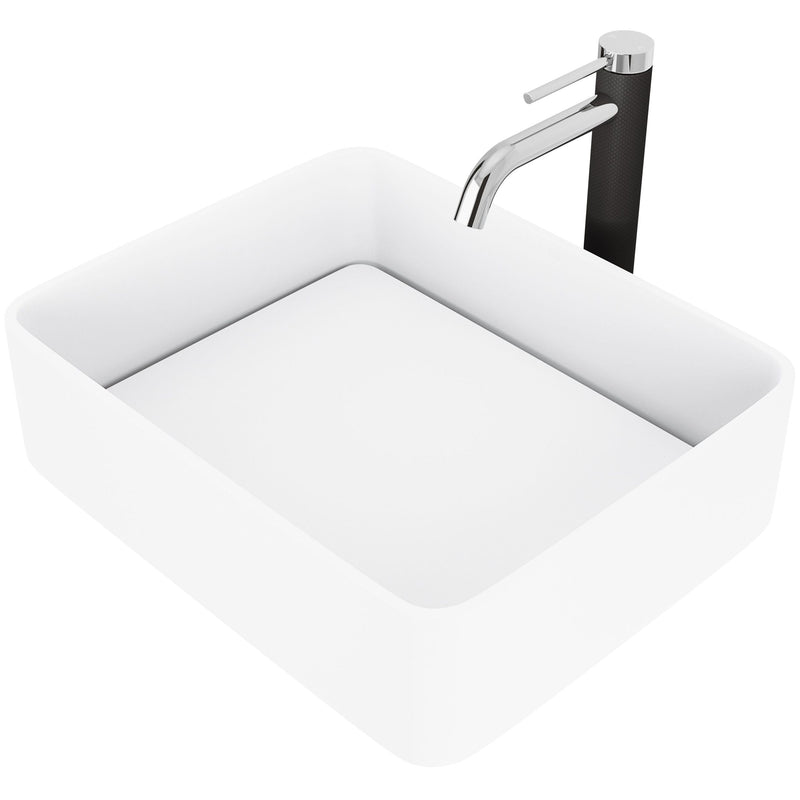 Jasmine MatteStone White Bathroom Sink/Basin Set with Lexington Faucet and Rectangular Composite Vessel Q3Q2