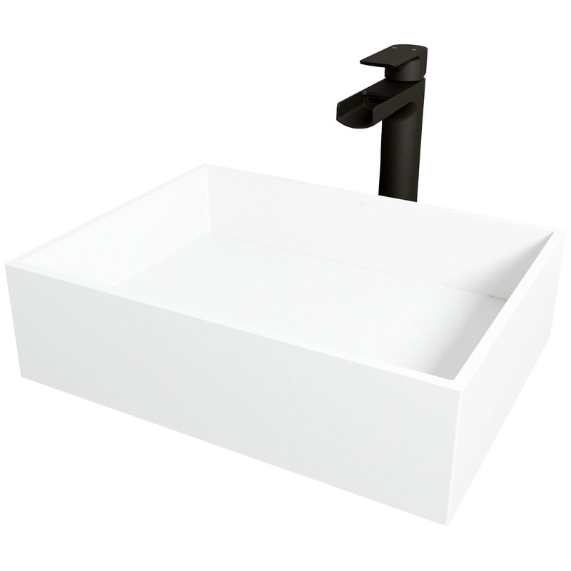 Montauk MatteStone White Bathroom Sink/Basin Set with Amada Faucet and Rectangular Composite Vessel W2G9