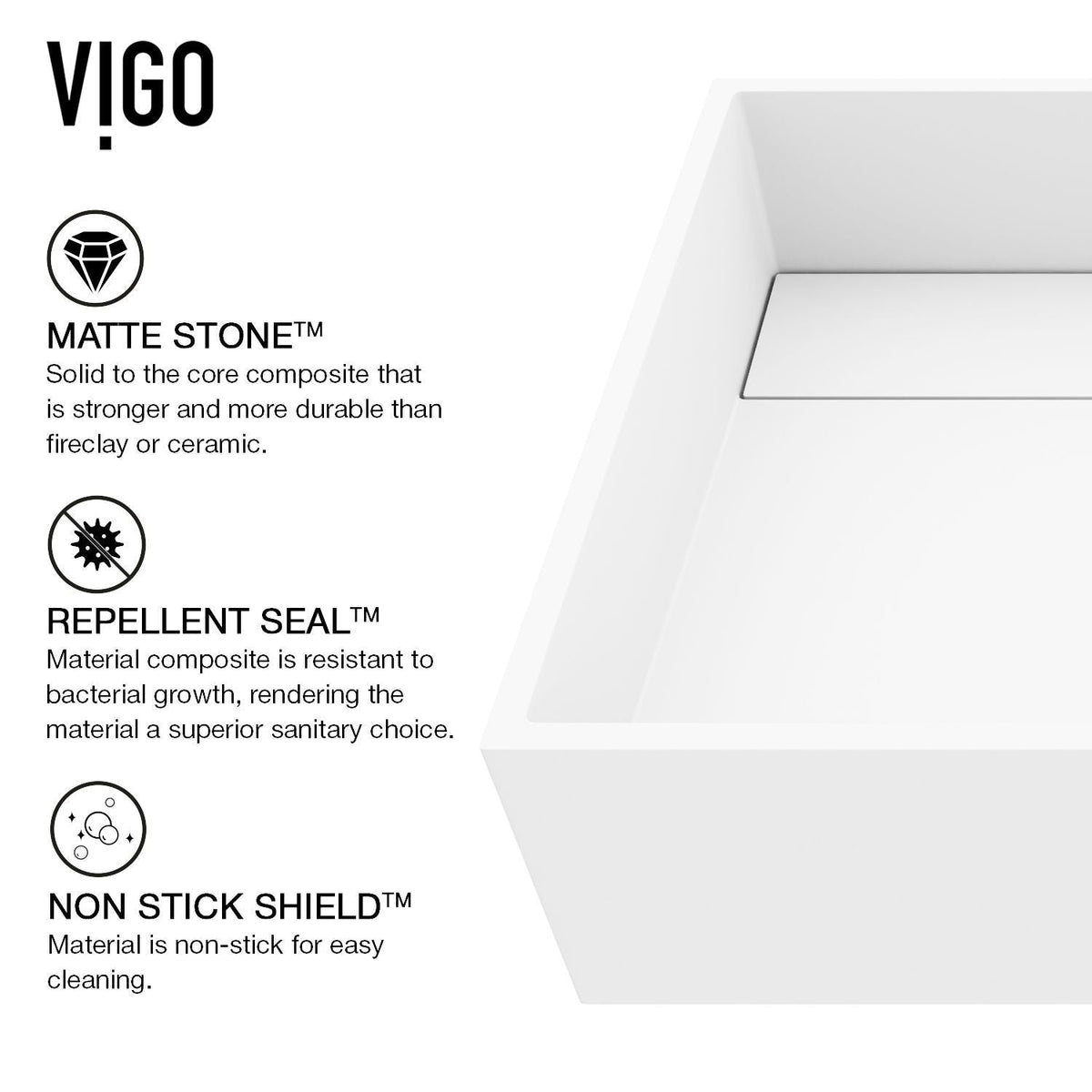 Montauk MatteStone White Bathroom Sink/Basin Set with Amada Faucet and Rectangular Composite Vessel W2G9 - product image 7