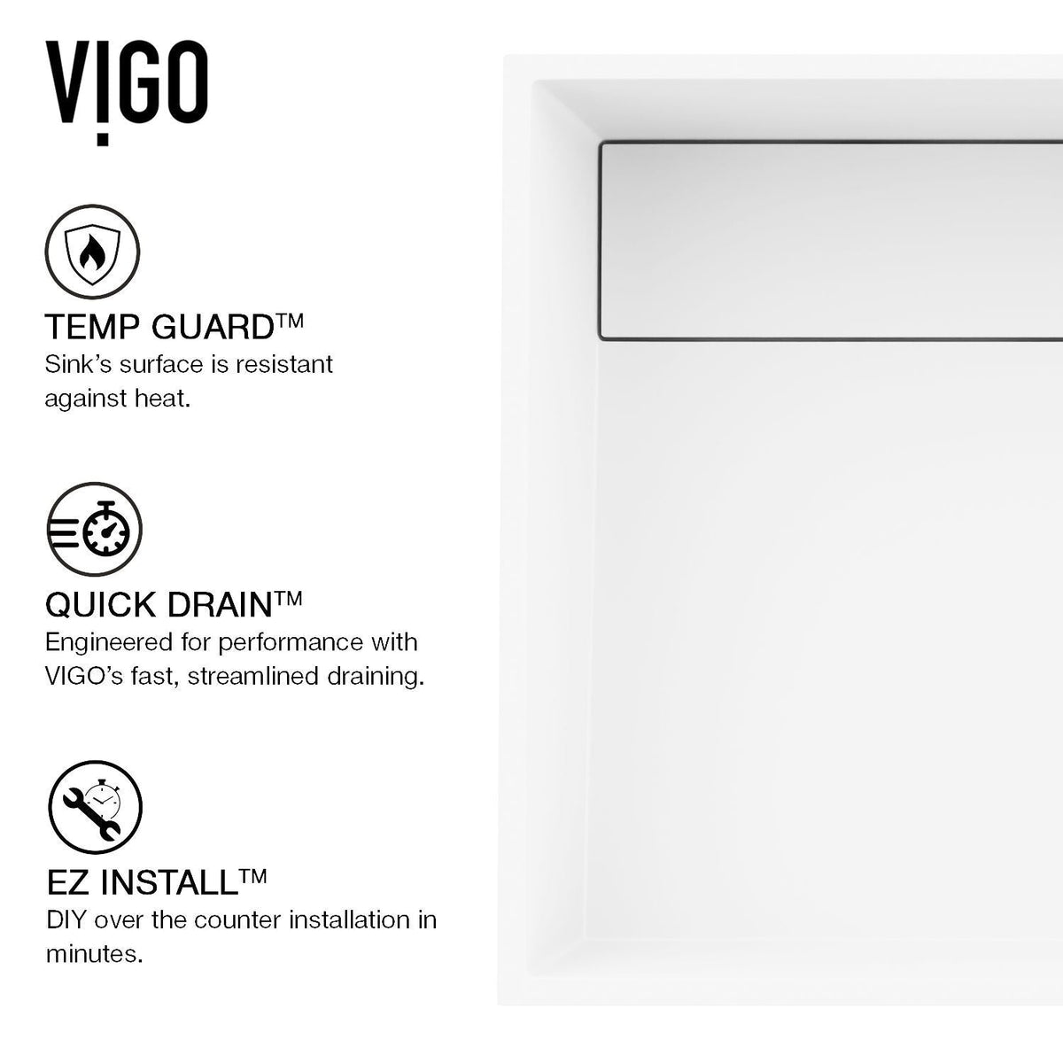 Montauk MatteStone White Bathroom Sink/Basin Set with Amada Faucet and Rectangular Composite Vessel W2G9 - product image 8