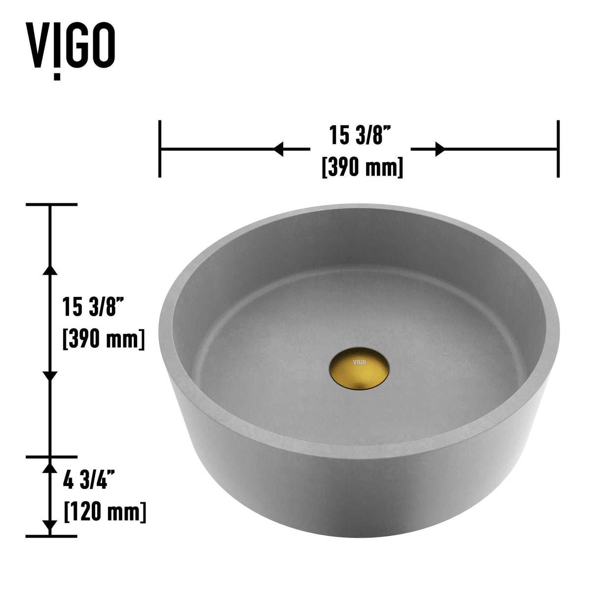 Palermo Gothic ConcretoStone Ash Grey Bathroom Sink/Basin Set with Niko Faucet and Round Vessel Q3D1 - product image 3