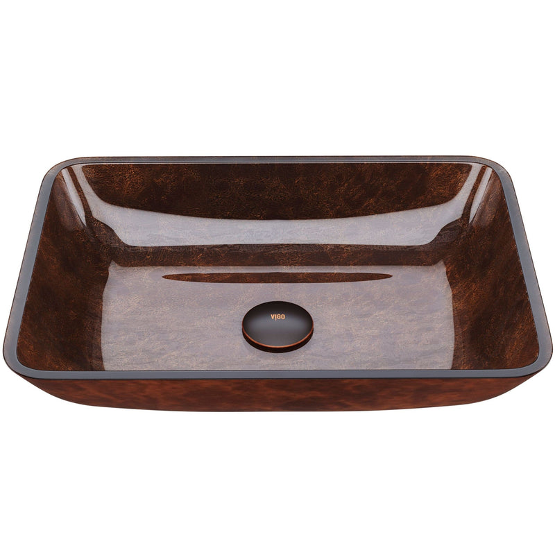 Rectangular Glass Vessel Bathroom Sink/Basin with Deep Bowl, Russet D1I6