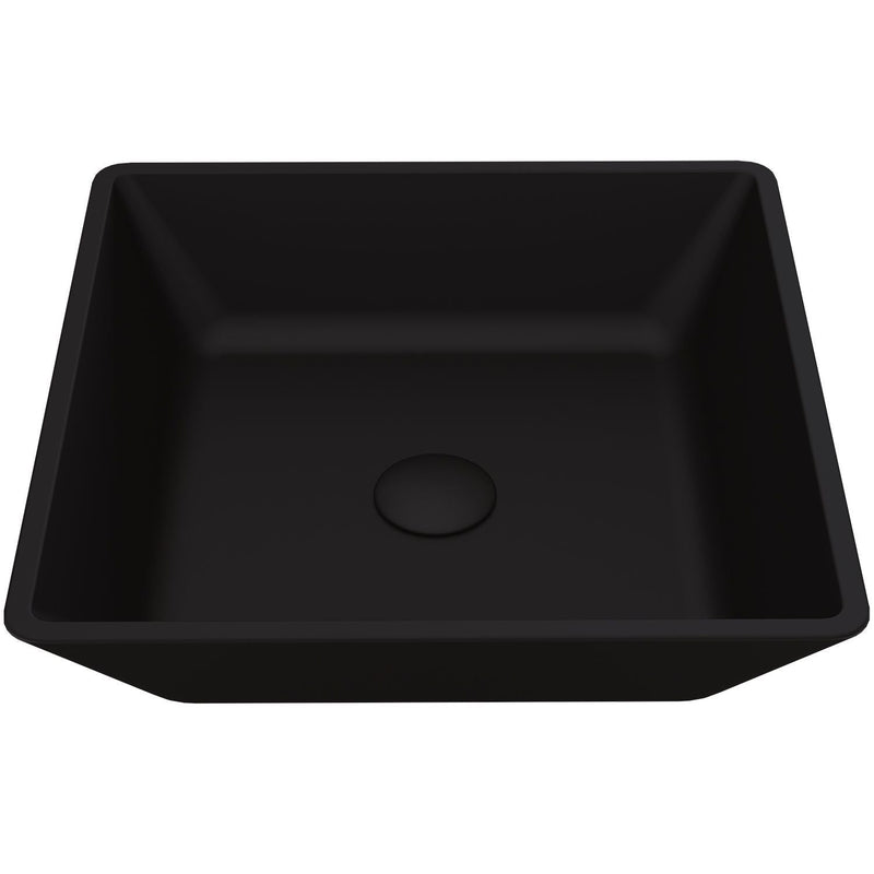 Roma Glass Square Vessel Bathroom Sink/Basin with Rounded Edges & Deep Bowl, Black X1Z2