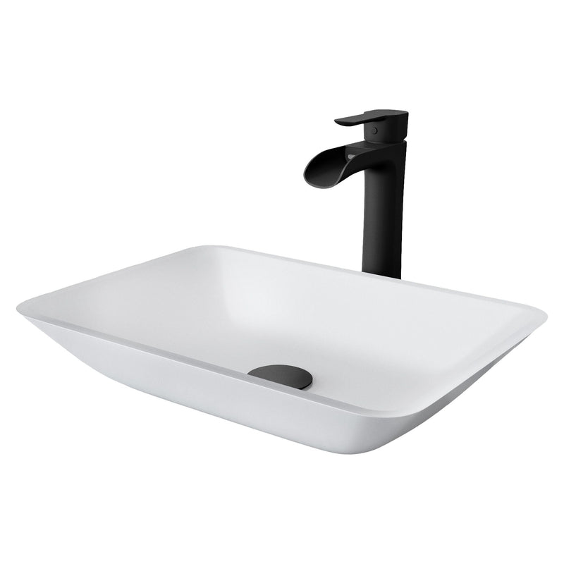 Sottile MatteShell White Bathroom Sink/Basin Set with Niko Faucet and Glass Rectangular Vessel I0H7