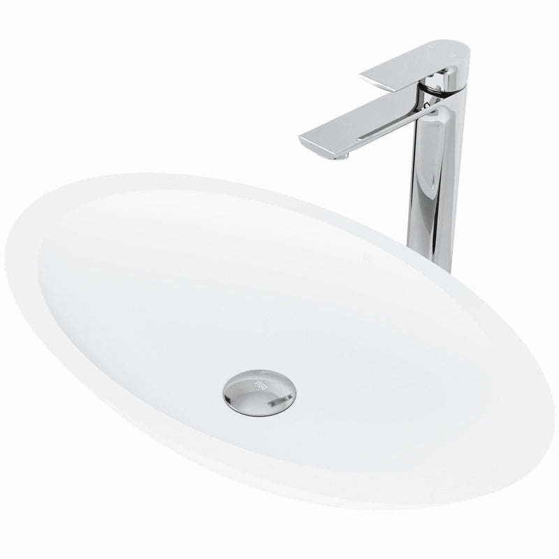 Wisteria MatteStone White Bathroom Sink/Basin Set with Norfolk Faucet and Oval Composite Vessel U2K8